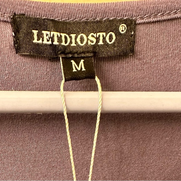 Lediosto Pleated Purple Knit Lace Top Short Sleeve Scoop Neck Size Medium - Picture 15 of 15